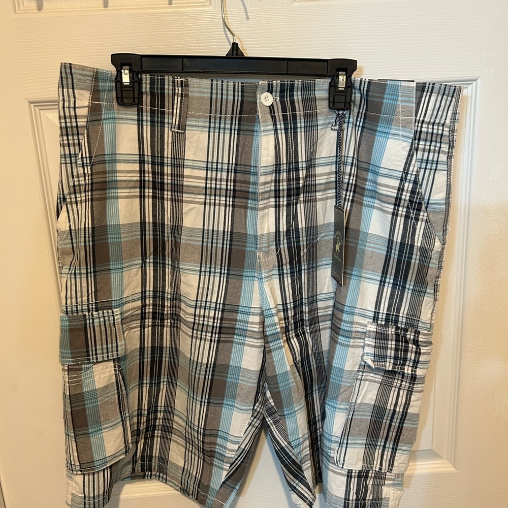 Men's Plaid Cargo Shorts - Blue and White